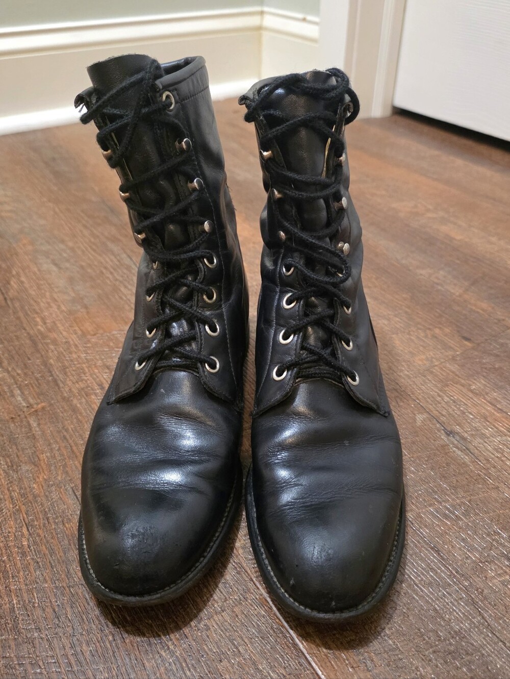 Justins Black Lace Up Boots Western Size 6.5 B 90s